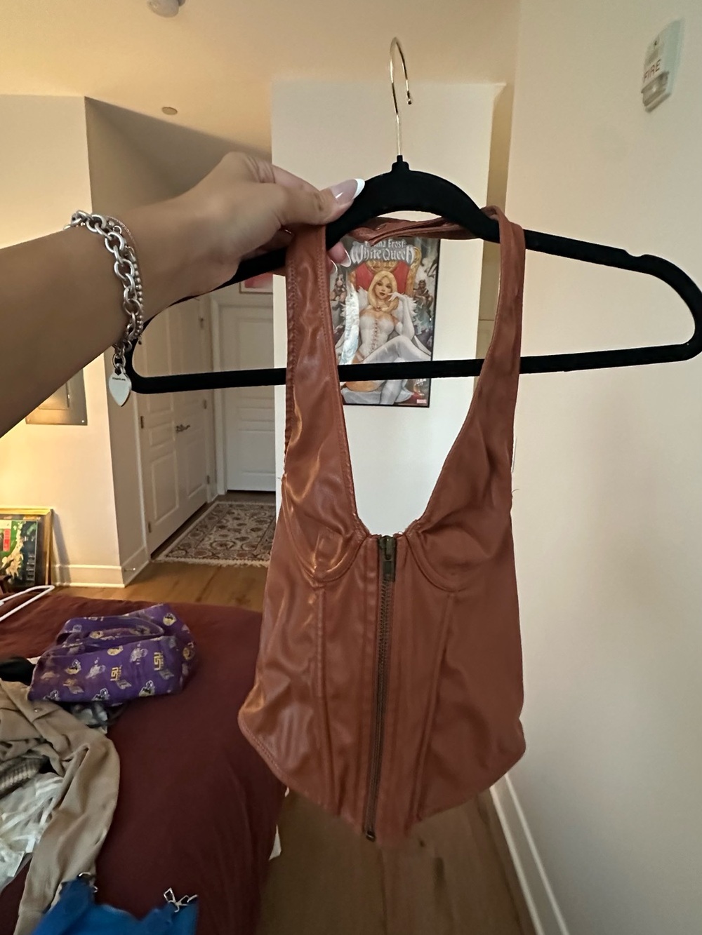Urban Outfitters Cognac Faux Leather Zip-Front Vest